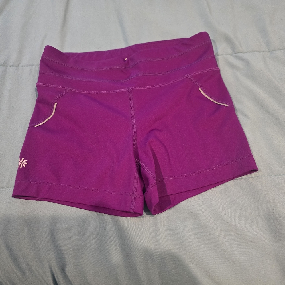 Athleta Purple Athletic Shorts with Wide Waistband and Moisture-Wicking Fabric